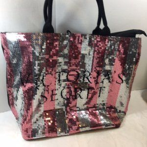 Victoria's Secret Extra Large Glam Sequined Canvas Zip Tote Travel Bag 21"x15"